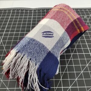 Ashland Wool Blend Stadium Blanket Throw Red White Blue Gray Fringe 54x46 SOFT